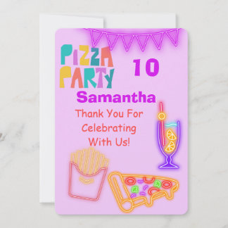 80er Pizza-Party Danke-Karte - Neon Dankeskarte