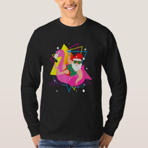 80er Poolparty Weihnachtsmann Sonnenbrille Flaming T-Shirt