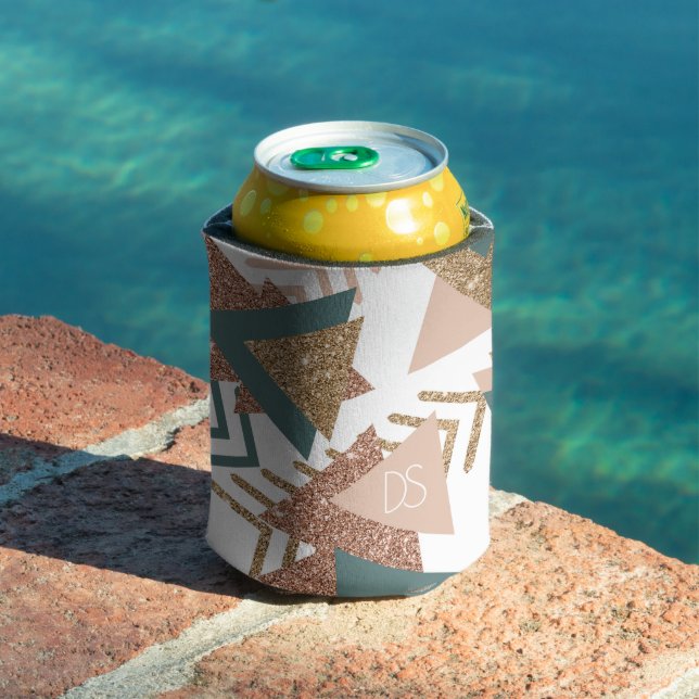 80er Retro Abstrakt | 70er Green und Gold Monogram Dosenkühler (In Situ Pool)