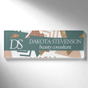 80er Retro Abstrakt 70er Green und Gold Monogram Namenschild