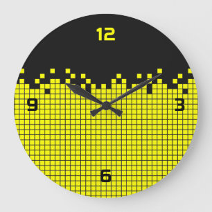 80er Retro-Gamer-Geek gelbe Pixel  Große Wanduhr