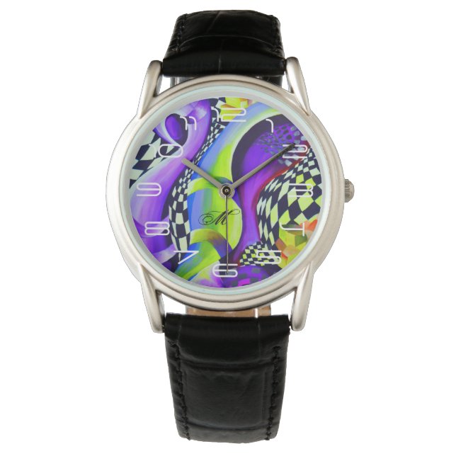 80er-Retro-geometrisches Muster Armbanduhr (Vorderseite)