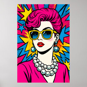 80er Retro Glam Pop Art Frau mit Sonnenbrille Poster