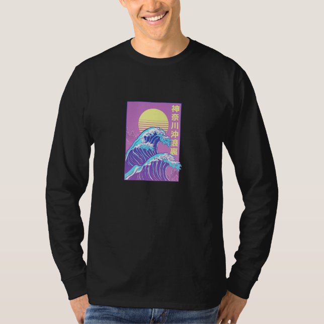 80er Retro Great Wave Japanisch Vaporwave Cat Aest T-Shirt (Vorderseite)