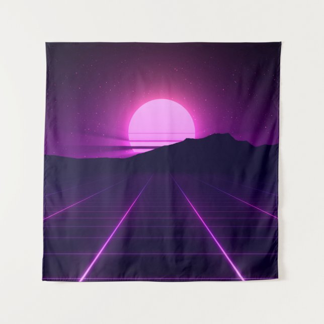 80er Retro Hintergrundbild mit 3D-Elementen Wandteppich (Vorderseite)