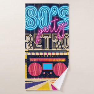 80er, Retro-Musikparty. Poster im alten Stil. Disc Badehandtuch