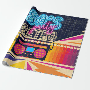 80er, Retro-Musikparty. Poster im alten Stil. Disc Geschenkpapier