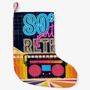 80er, Retro-Musikparty. Poster im alten Stil. Disc Kleiner Weihnachtsstrumpf