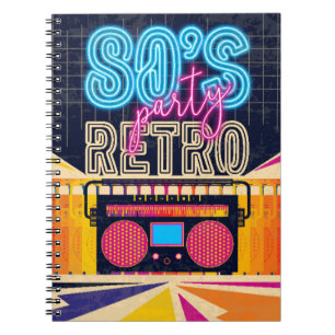80er, Retro-Musikparty. Poster im alten Stil. Disc Notizblock