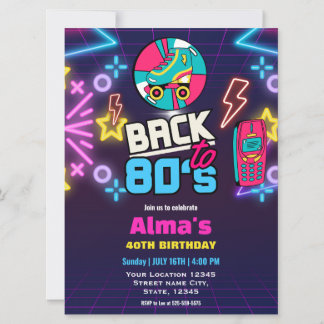 80er Retro Neon 40. Geburtstag Einladung