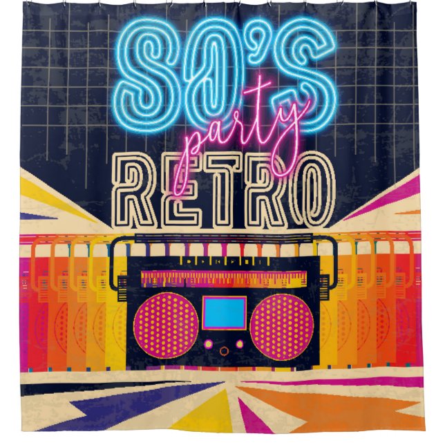80er, Retro-Party. Altes Poster. Disco fl Duschvorhang (Vorderseite)