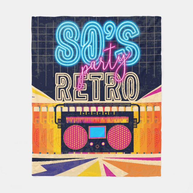 80er, Retro-Party. Altes Poster. Disco fl Fleecedecke (Vorderseite)