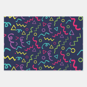 80er Retro-Party Neon Memphis-Muster Geschenkpapier Set