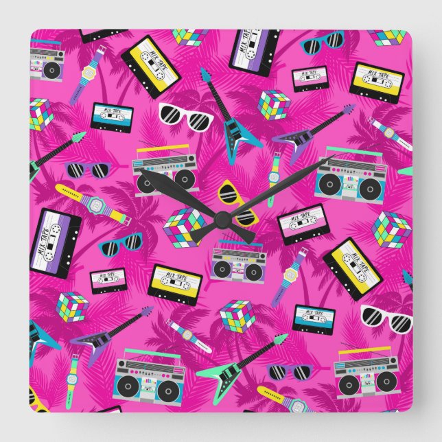 80er Retro Quadratische Wanduhr (Vorderseite)