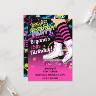 80er Retro-Rollschuh Pink Party Einladung