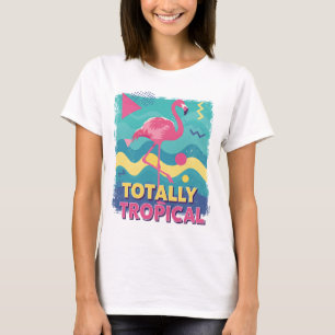 80er Retro-Tropischer Flamingo T-Shirt