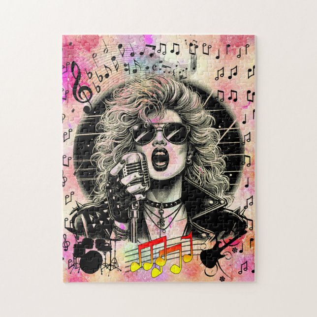 80er Rocker chick Sängerin Tinte Illustration (Vertikal)