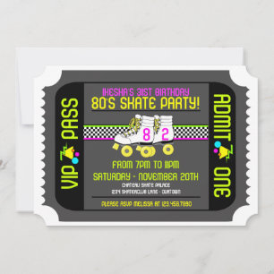 80er Rollerskate Ticket Style Party Einladungen