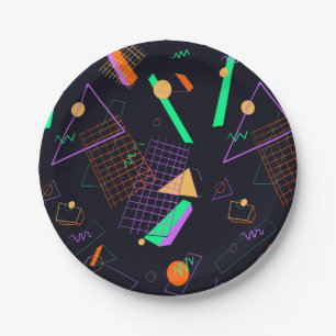80er Schwarz und Neon Retro geometrische Papierpla Pappteller