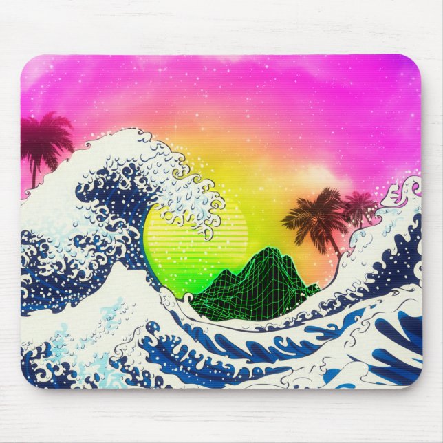 80er-Stil Die große Welle und die Palmen Mousepad (Vorne)