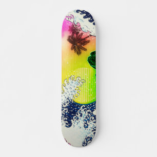 80er Stil Die große Welle und die Palmen Skateboard
