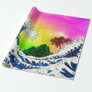 80er-Stil Die große Welle und Palmen Geschenkpapier