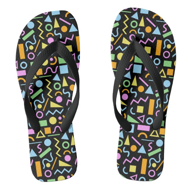 80er Style Shape Patternfarbe auf schwarz Flip Flops (Fußbett)