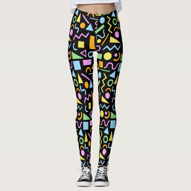 80er Style Shape Patternfarbe auf schwarz Leggings (Vorderseite)