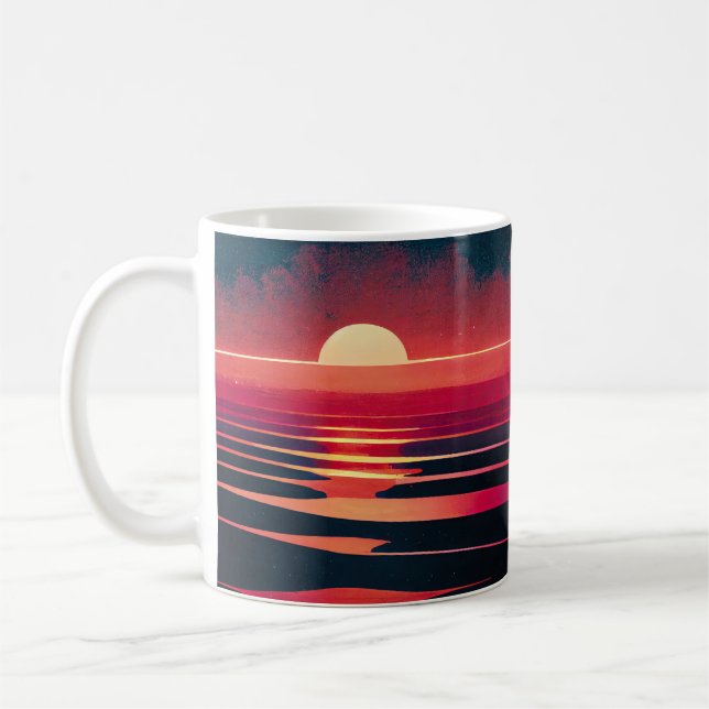 80er-Synthwave-Rotes Meer und Vintage Sonnenunterg Kaffeetasse (Links)