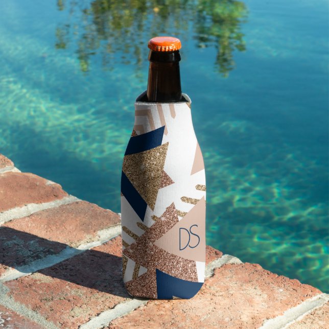 80er Trendy Abstrakt | Gold-Monogramm für Navy und Flaschenkühler (In Situ Pool)