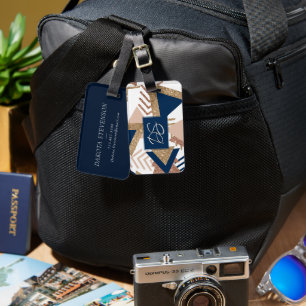 80er Trendy Abstrakt   Gold-Monogramm für Navy und Gepäckanhänger