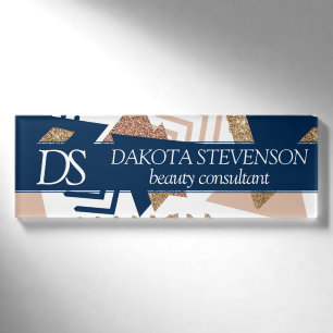 80er Trendy Abstrakt Gold-Monogramm für Navy und Namenschild