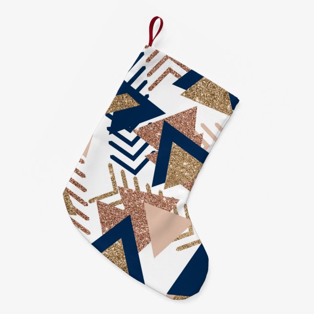 80er Trendy Abstrakt | Marine und Rose Gold Custom Kleiner Weihnachtsstrumpf (Vorderansicht (hängend))
