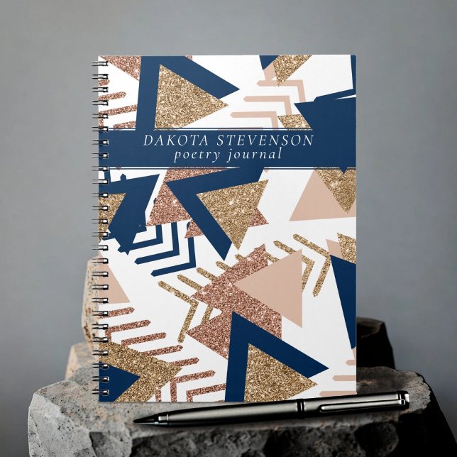 80er Trendy Abstrakt | Navy and Rose Gold Poesie Notizblock (Von Creator hochgeladen)
