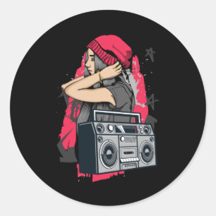 80er und 90er Hip Hop Musik Mädchen Kassettenradio Runder Aufkleber
