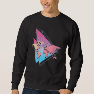 80er Vaporwave Globe Reisender Weltkarte Sweatshirt