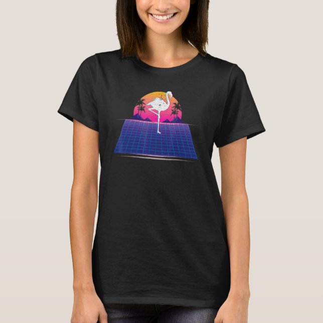 80er Vaporwave Sunset Flamingo Retro Tropical S T-Shirt (Vorderseite)