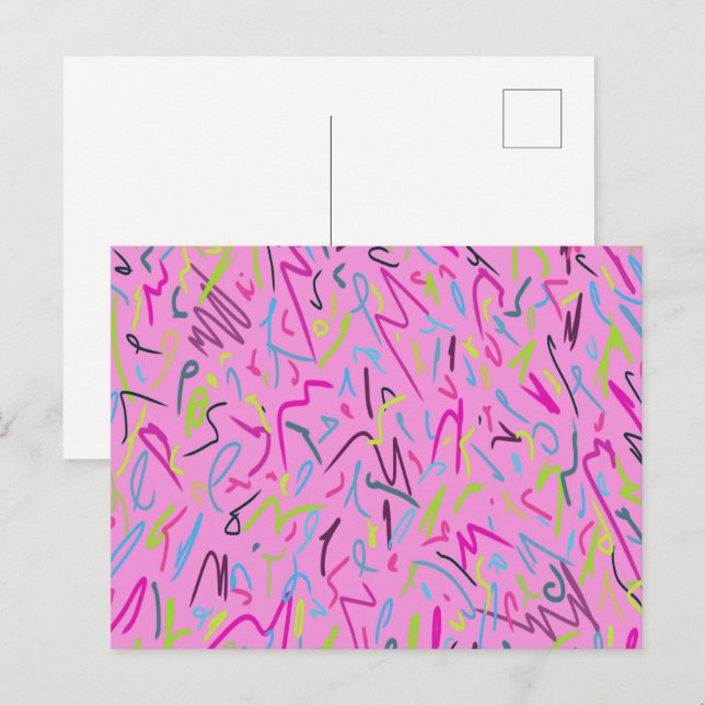 80er Vintag drucken in Rosa Postkarte (Vorne/Hinten)