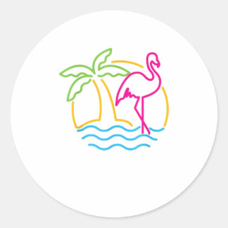 80er Vintag Miami Retro Neon Pink Flamingo Runder Aufkleber