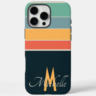 80er Vintager COlorful Stripe mit Monogramm iPhone 16 Pro Max Hülle