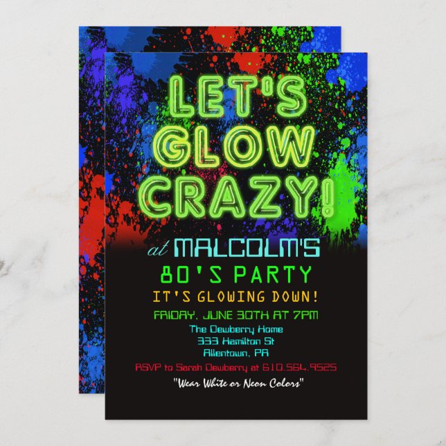 80s 80 Glow Party Invitation (Devant / Derrière)