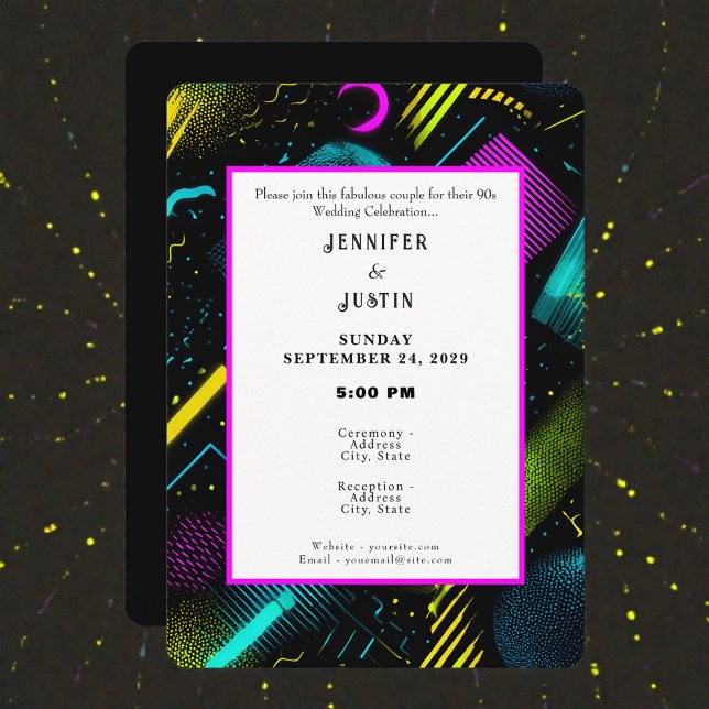 80s 90s Neon Retro Pattern Wedding Invitation (Créateur téléchargé)