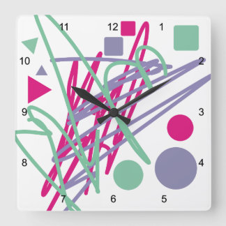 80s eighties vintage colors splash medley art girl quadratische wanduhr