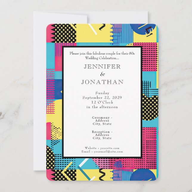 80s Graphics Retro Pattern Wedding Invitation Einladung (Vorderseite)