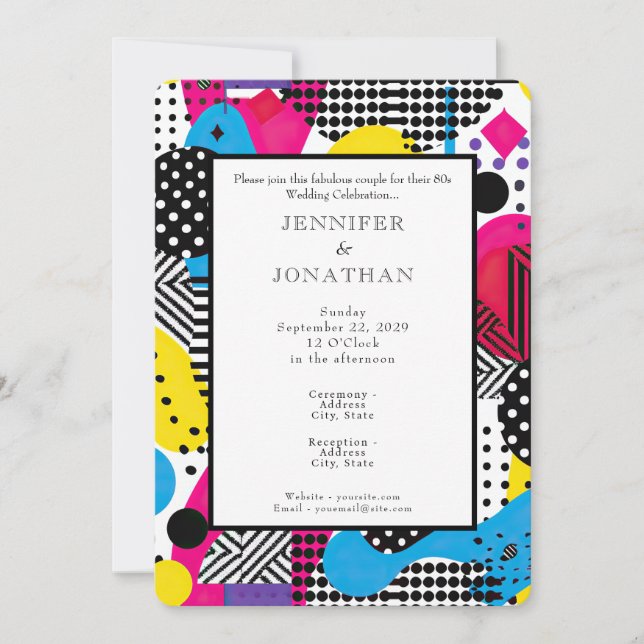 80s Graphics Retro Pattern Wedding Invitation Einladung (Vorderseite)