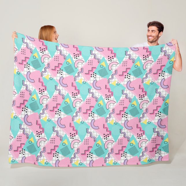 80's Memphis Active Pink Light Turquoise Fleecedecke (Beispiel)