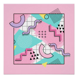 80's Memphis Active Pink Light Turquoise Poster