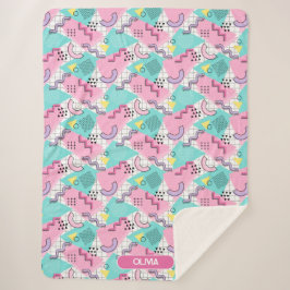 80's Memphis Active Pink Light Turquoise Sherpadecke