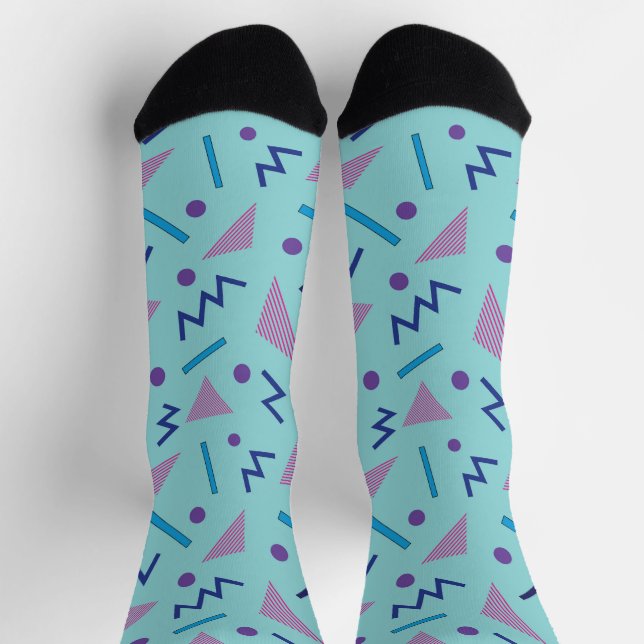 80s Memphis geometric blue pocket square  Socken (Oben)