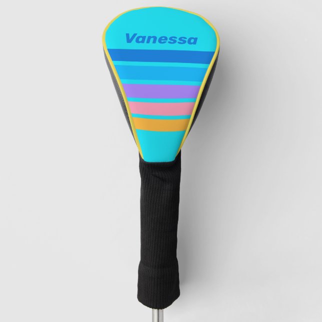 80s Neon Ocean Sky Across Striping with Name Golf Headcover (Vorderseite)